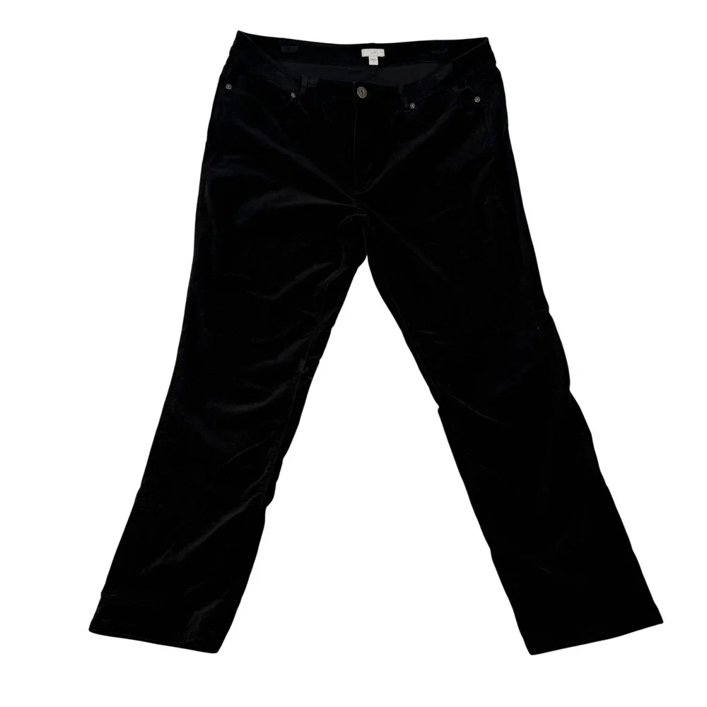 J.Jill Black Velvet Straight Leg Pants Womens 16 Mid Rise 5-Pocket Stretch